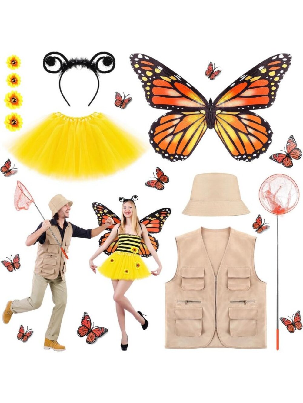 Couple Halloween Costume Set - Funny Butterfly Catcher Outfits for Adults